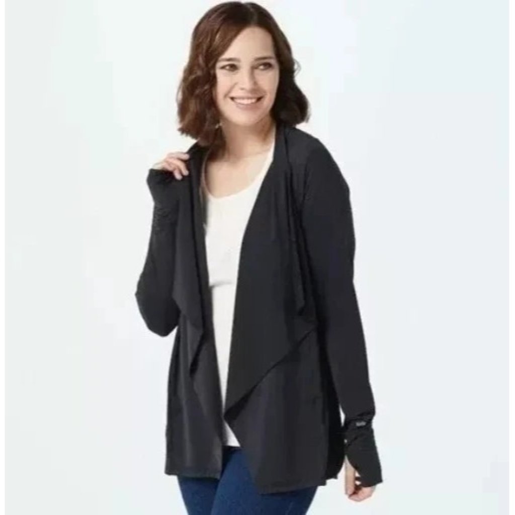 Zuda Z-Sol Drape-Front Cardigan Wrap Black Large A377761